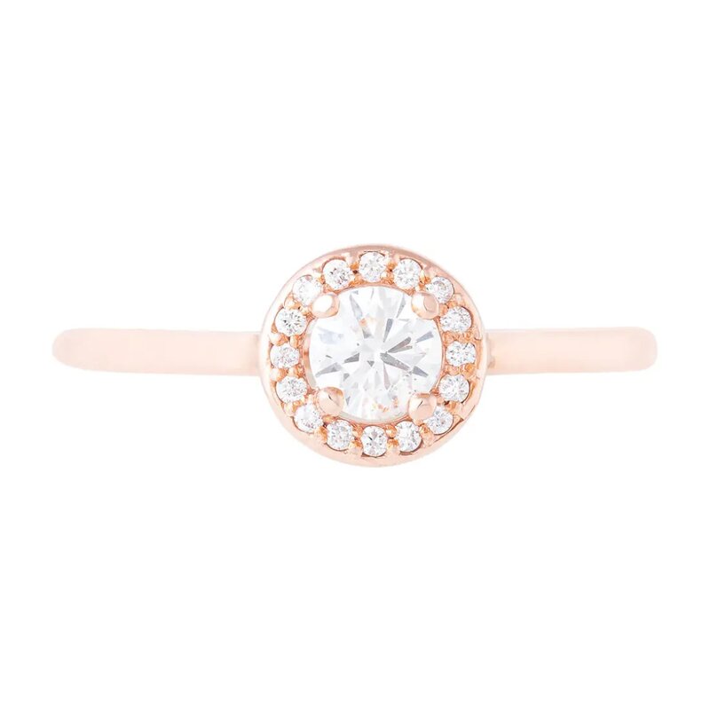 Anillo Estilo Halo En Oro Rosa 14k Con Diamantes