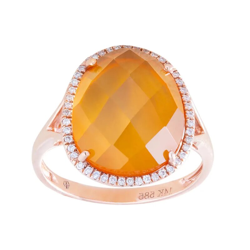 Anillo Oro Rosa 14k Con Ágata Ámbar