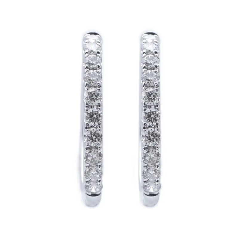 Aretes Huggies Oro Blanco 14K con Diamantes