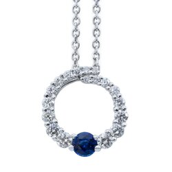 Gargantilla Oro Blanco 14K Circulo con Diamantes y Zafiro