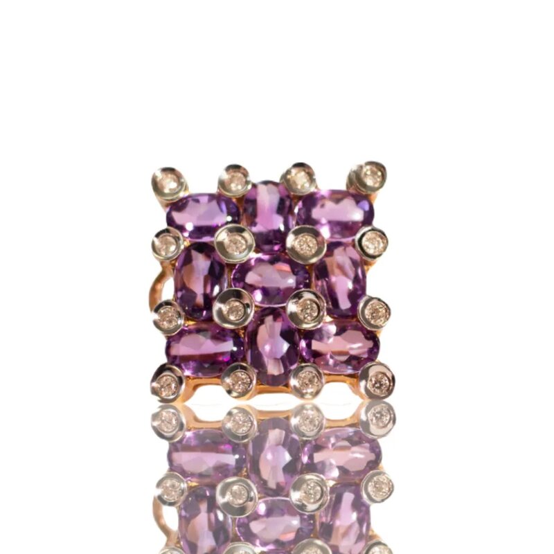 Aretes Geometry En Oro 14k Con Amatistas