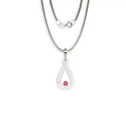 Gargantilla Gota Oro Blanco 14K Diamante-Rubí