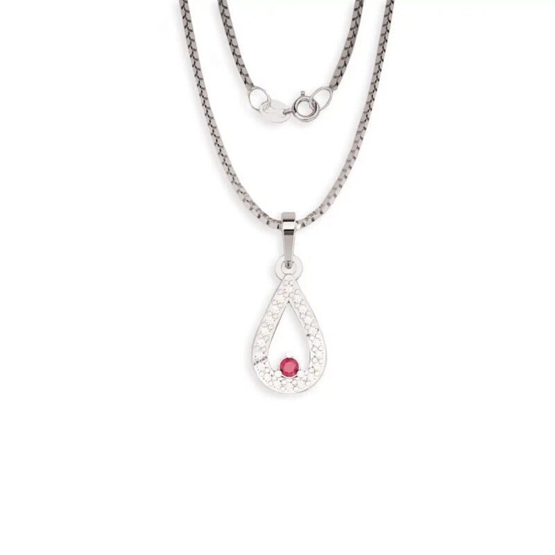 Gargantilla Gota Oro Blanco 14K Diamante-Rubí