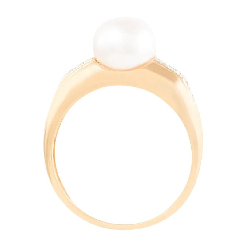 Set Anillo Y Aretes De Oro 14k Con Perlas Naturales Y Diaman