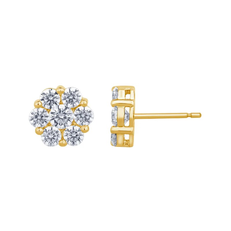 Aretes Oro Amarillo 14k Estilo Flor con Diamantes