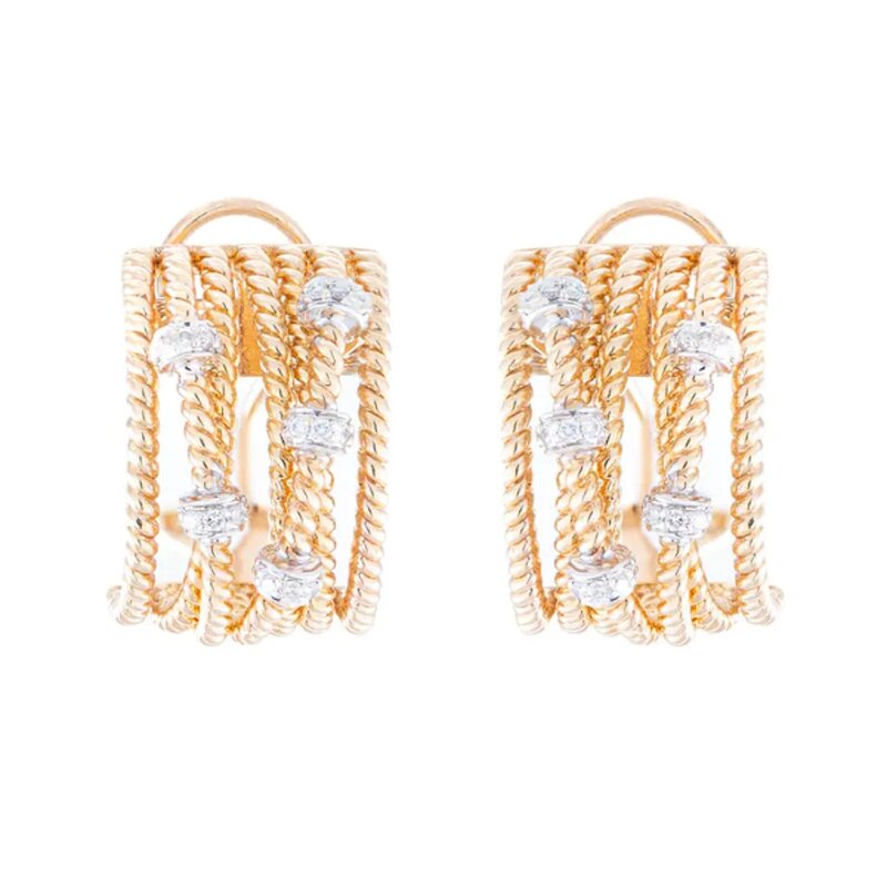 Aretes Rope En Oro 14k Con Diamantes