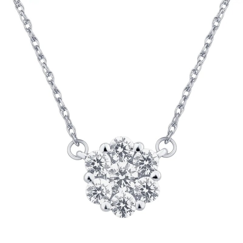 Gargantilla Oro Blanco 14k Estilo Flor con Diamantes