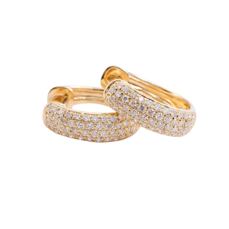 Aretes Oro Amarillo 14k Estilo Huggies con Diamantes