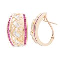 Aretes Tejidos En Oro 14k Con Diamantes Y Rubíes