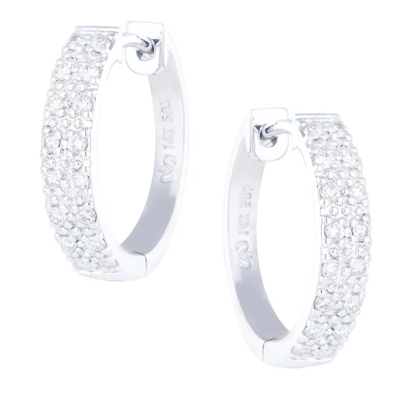 Arracadas Tipo Huggi En Oro Blanco 14k Con Diamantes