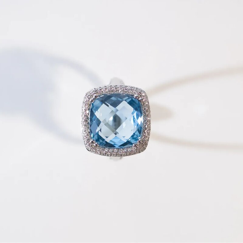 Anillo Collection En Oro Blanco 14k Con Topacio Azul