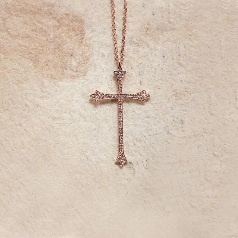 Collar Con Dije De Cruz Oro Rosa 14k