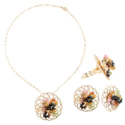 Set De Tres Piezas Oro 14k Con Pedrería