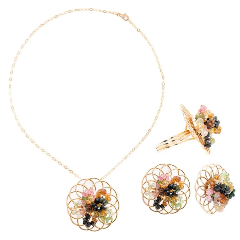 Set De Tres Piezas Oro 14k Con Pedrería