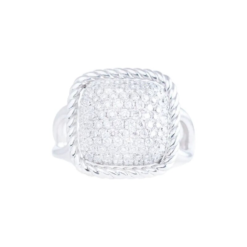 Anillo Rope Cluster En Oro Blanco 14k Con Diamantes