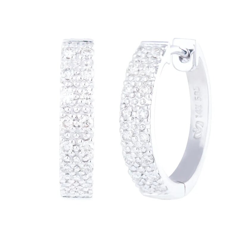 Arracadas Tipo Huggi En Oro Blanco 14k Con Diamantes