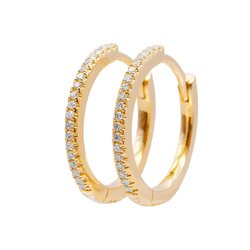 Aretes Oro Amarillo 14k Estilo Huggies con Diamantes