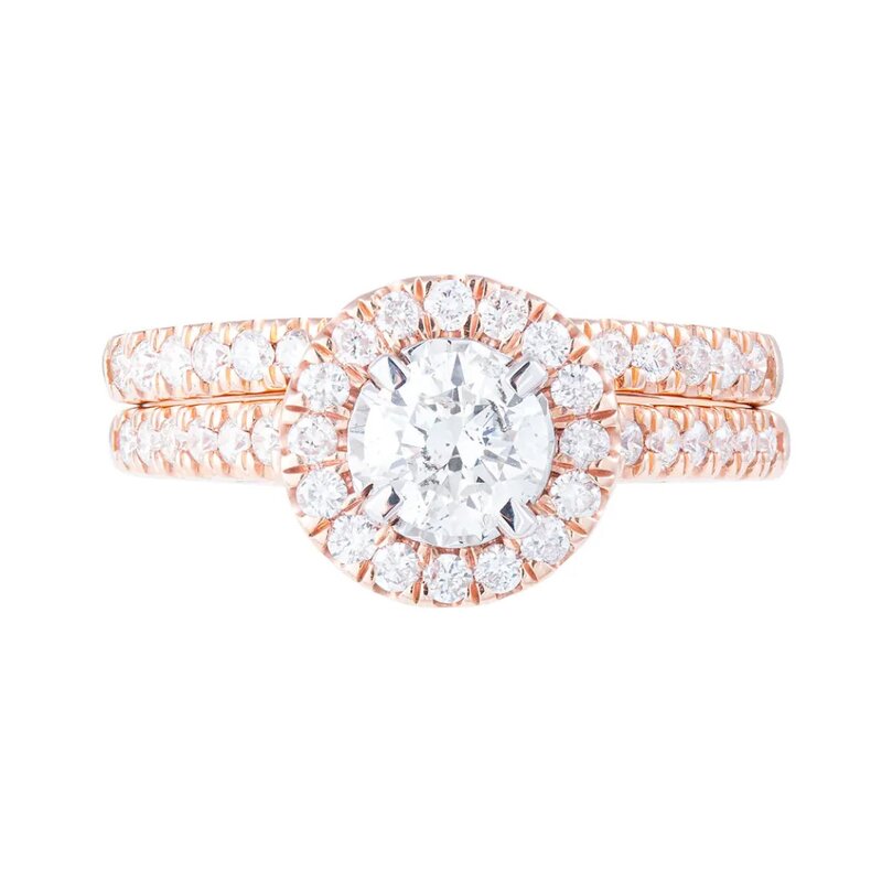 Anillo De Compromiso Estilo Halo En Oro Rosa 14k Con Diamant