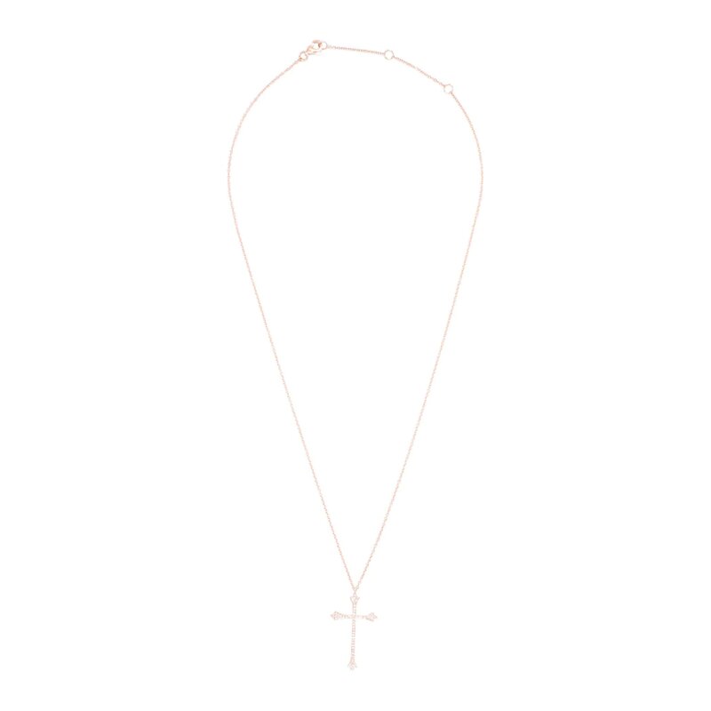 Collar Con Dije De Cruz Oro Rosa 14k