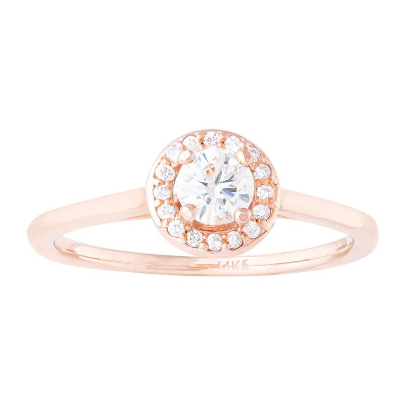 Anillo Estilo Halo En Oro Rosa 14k Con Diamantes