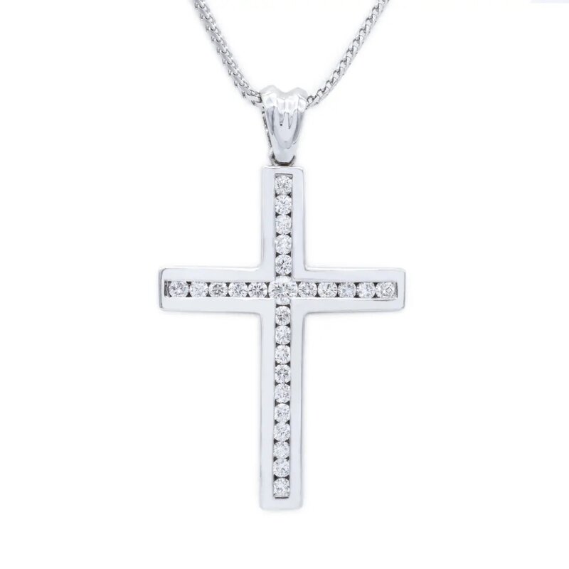 Gargantilla Oro Blanco 14K Cruz con Diamantes