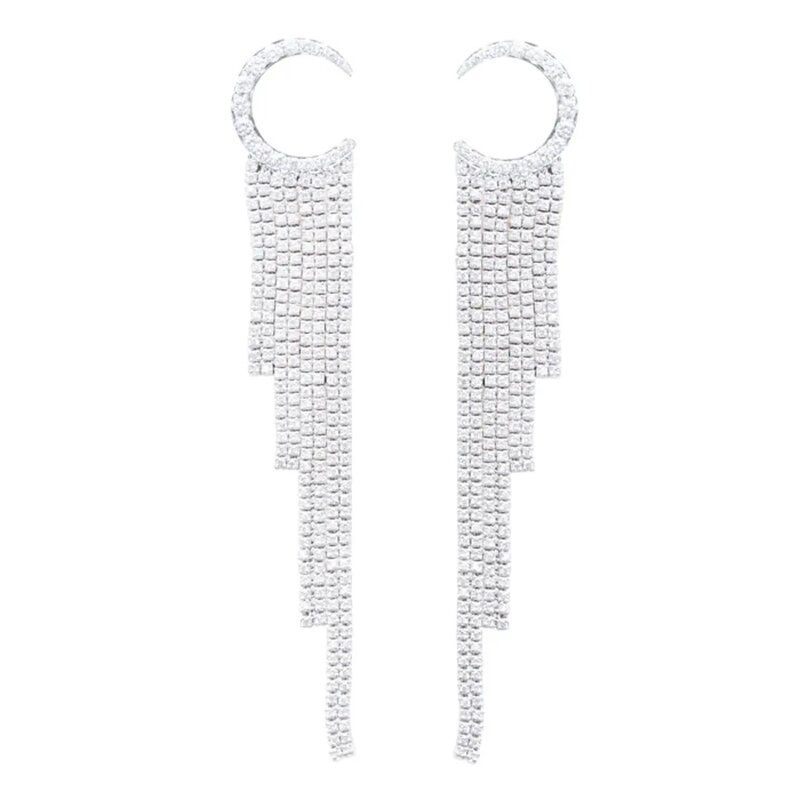 Aretes Luna De Oro Blanco Con Diamantes