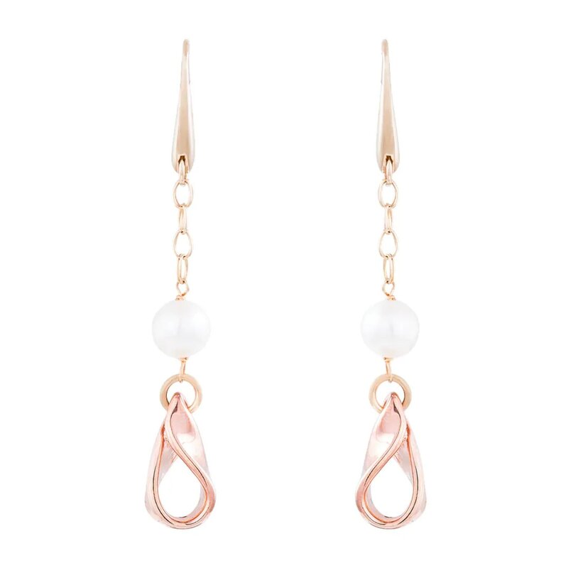 Aretes En Oro Rosa 14k Con Perlas Naturales