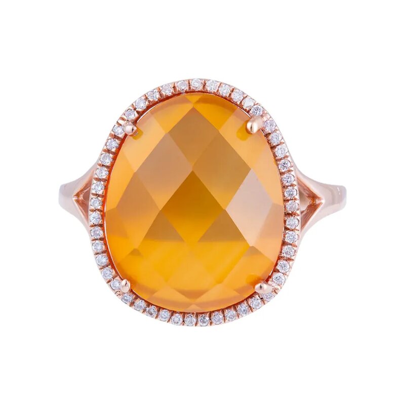 Anillo Oro Rosa 14k Con Ágata Ámbar