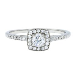 Anillo De Compromiso De Oro Blanco 14k Con Halo De Diamantes