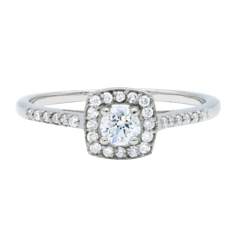 Anillo De Compromiso De Oro Blanco 14k Con Halo De Diamantes