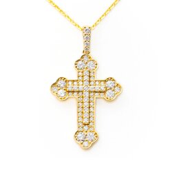 Gargantilla Oro Amarillo 14K Cruz con Diamantes