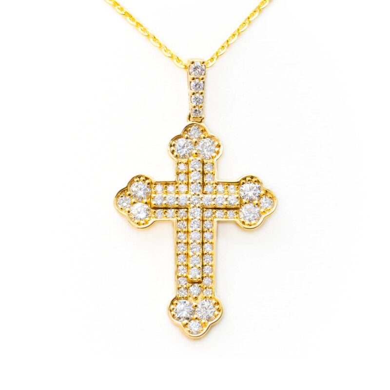Gargantilla Oro Amarillo 14K Cruz con Diamantes