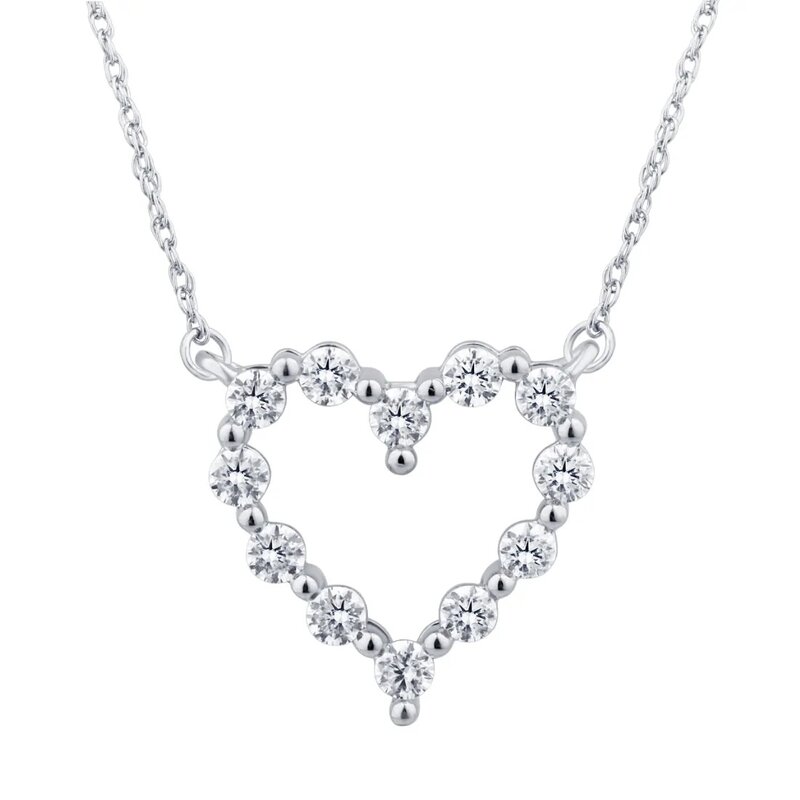 Gargantilla Oro Blanco 14k Corazón con Diamantes