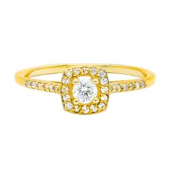 Anillo de Compromiso de Oro Amarillo 14K Estilo Halo de Diam