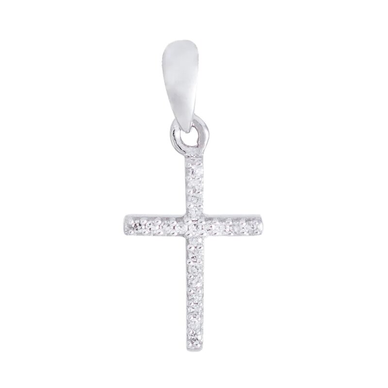 Dije De Cruz En Oro Blanco 14k Y Diamantes