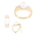 Set Anillo Y Aretes De Oro 14k Con Perlas Naturales Y Diaman
