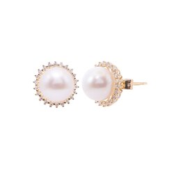 Aretes Oro Amarillo 14k Estilo Broquel con Perlas