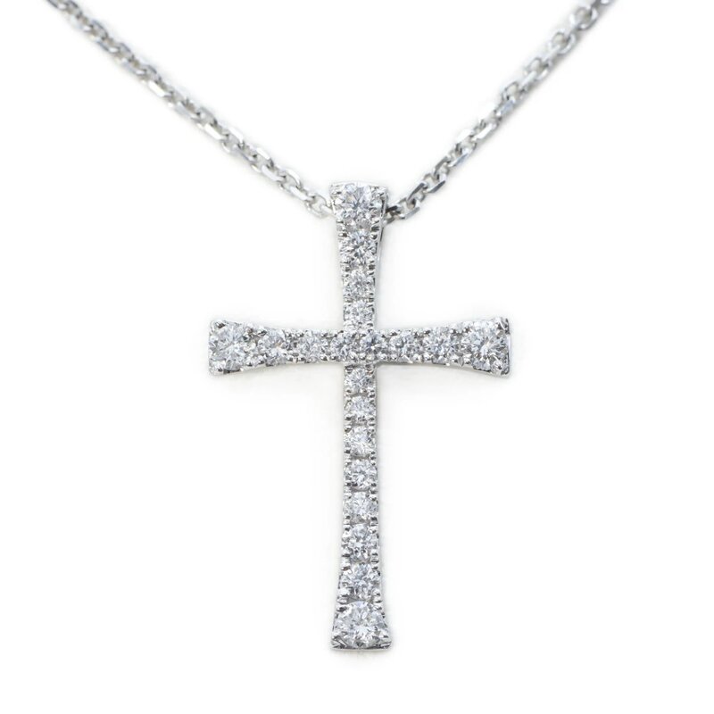 Gargantilla Oro Blanco 14K Cruz con Diamantes