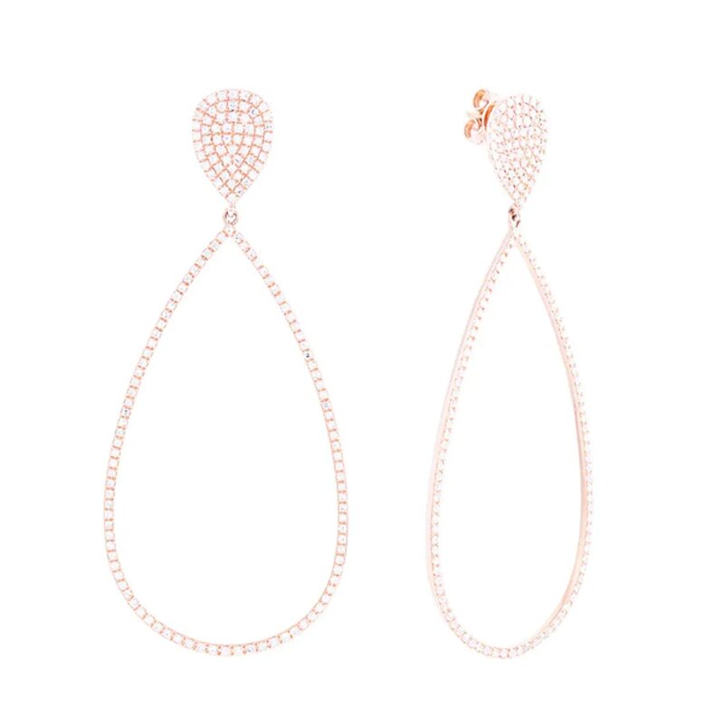 Aretes Drop En Oro Rosa 14k Con Diamantes