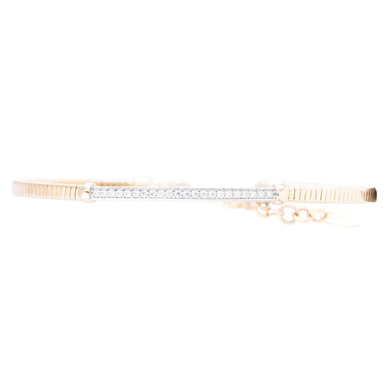 Brazalete Tipo Aro Line En Oro 14k Con Zirconias