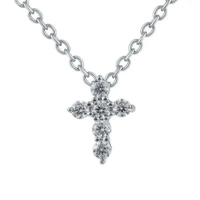 Gargantilla Oro Blanco 14k Cruz con Diamantes