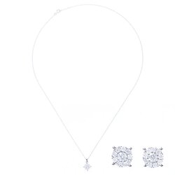 Set De Gargantilla Y Aretes En Oro Blanco 14k Con Diamantes