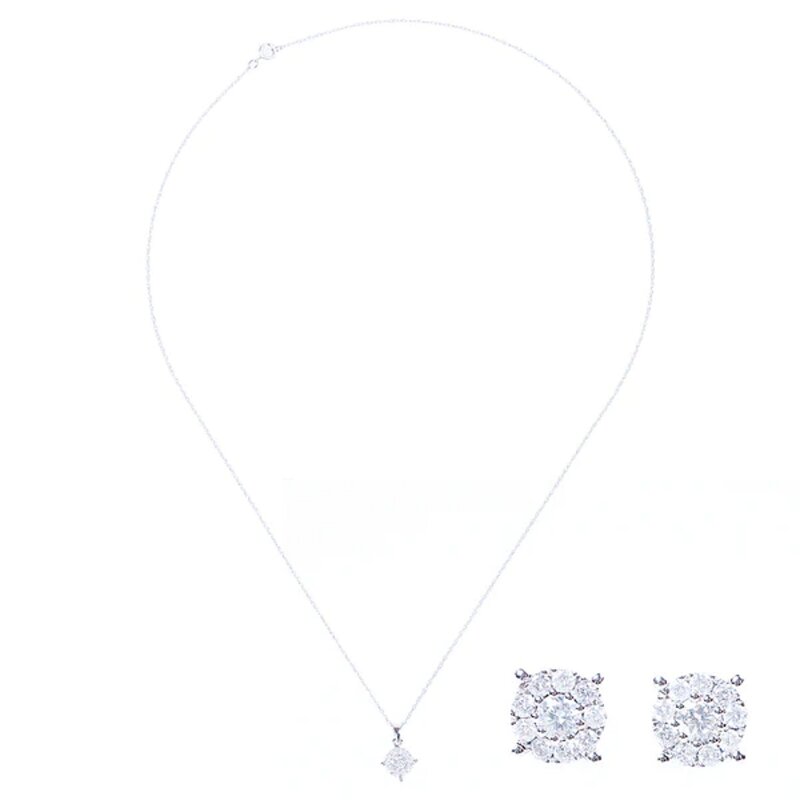 Set De Gargantilla Y Aretes En Oro Blanco 14k Con Diamantes