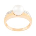 Anillo En Oro 14k Con Perla Natural Y Diamantes