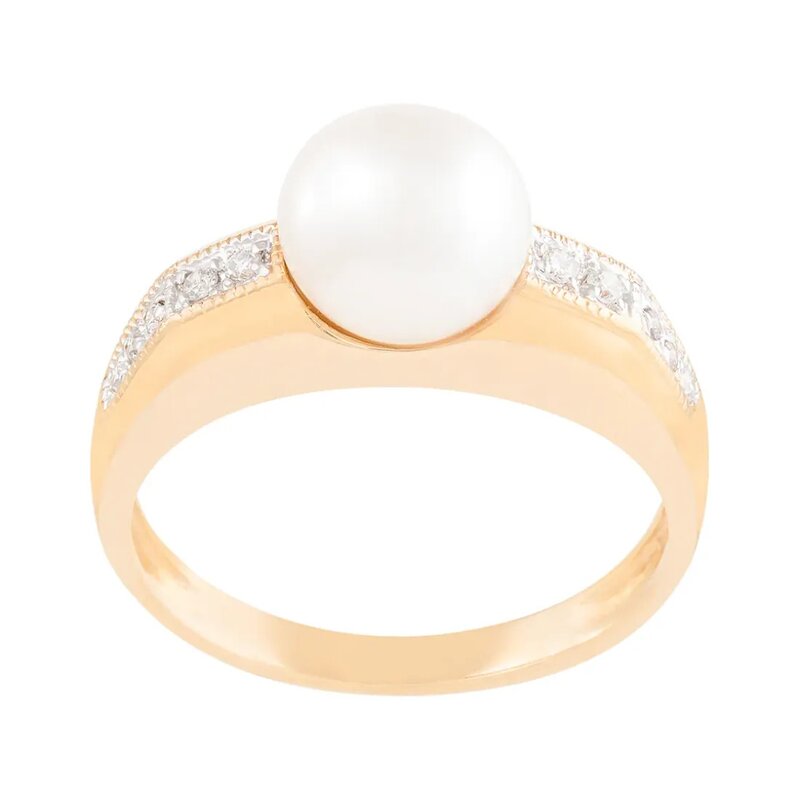Anillo En Oro 14k Con Perla Natural Y Diamantes
