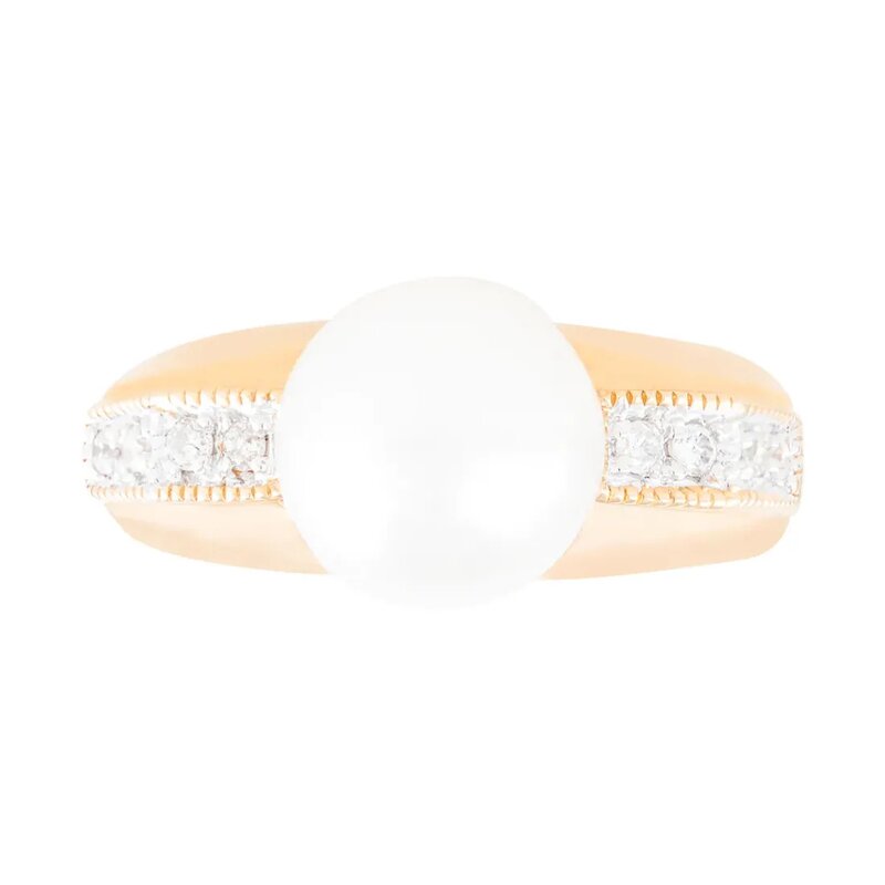 Anillo En Oro 14k Con Perla Natural Y Diamantes