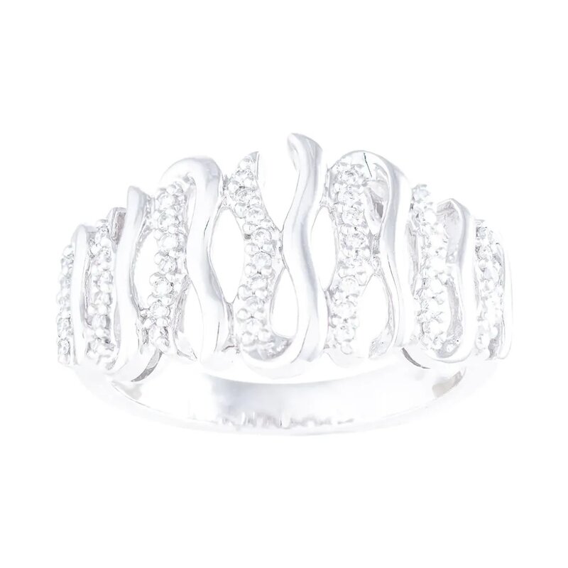 Anillo Wave En Oro Blanco 14k Con Diamantes #7