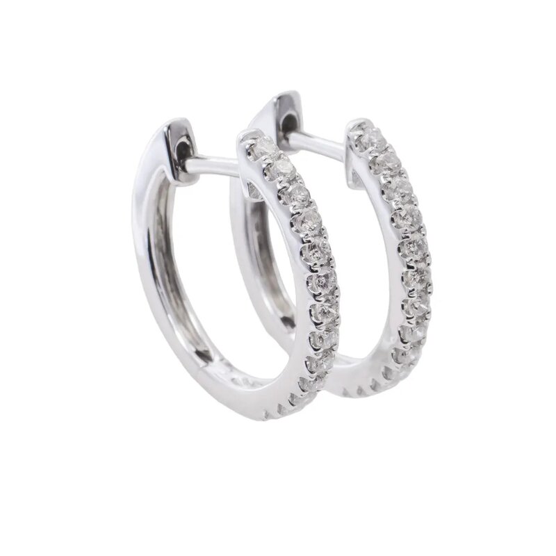 Aretes Oro Blanco 14k Estilo Huggies con Diamantes