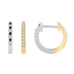 Aretes Huggies Oro Combinado 14k con Diamantes y Zafiros