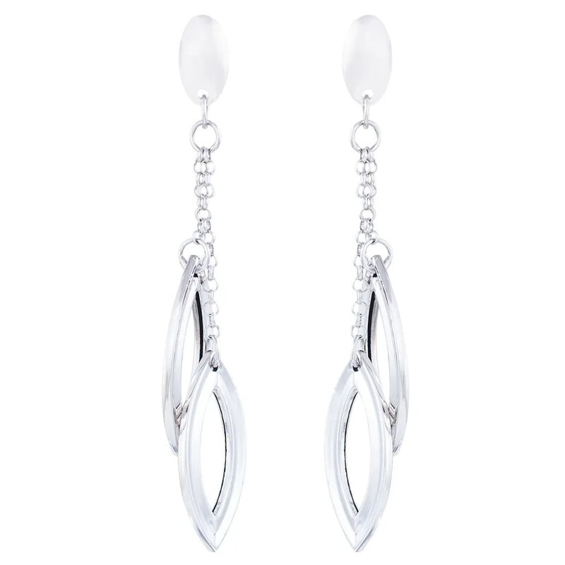 Aretes Leaf En Oro Blanco 14k